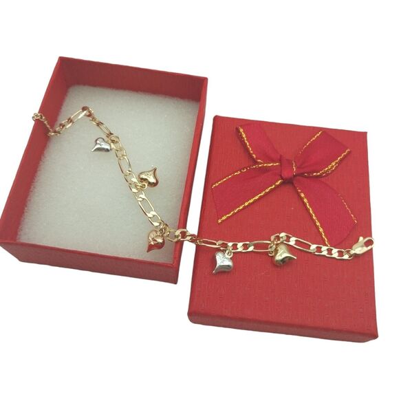 Brazilian Gold laminated Heart Bracelet Women's tricolor Bracelet 10 in. New - Picture 1 of 14